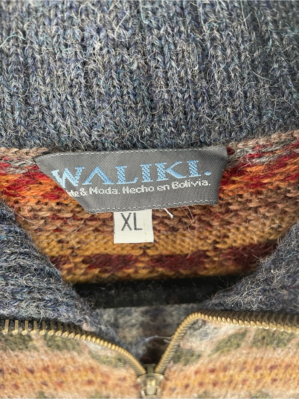 VTG Waliki 100% Alpaca Wool Quarter Zip Sweater XL Boho Geometric Grandpa Core - Picture 6 of 13